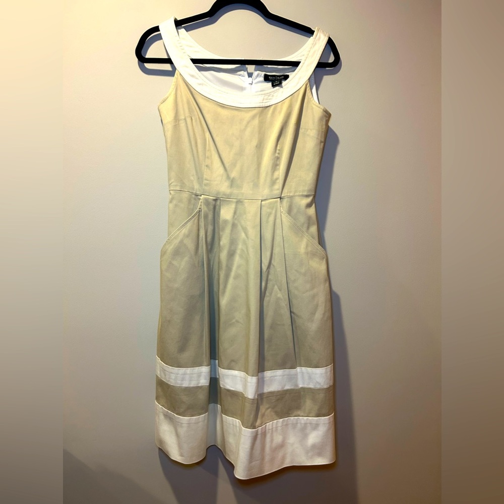 White House Black Market WHBM Dress Cocktail Sundress Tan Sz 2 Cotton Sleeveless